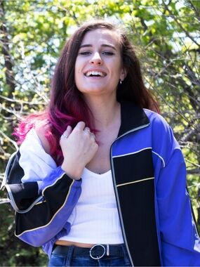 Retro Blue & Black Zip-Front Windbreaker Jacket